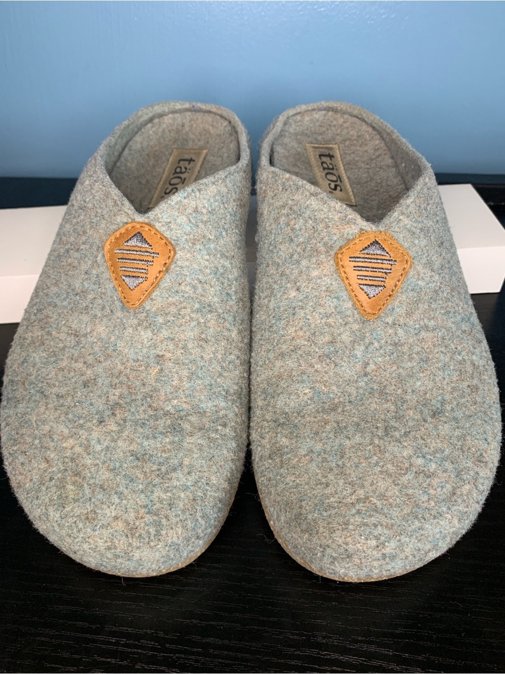 Taos Footwear Light Gray/Blue Felt Slip-On Clogs
